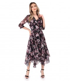 Printed veil dress with floral motifs