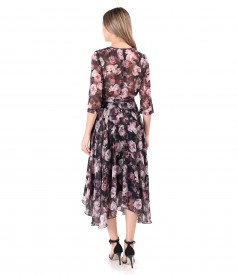 Printed veil dress with floral motifs