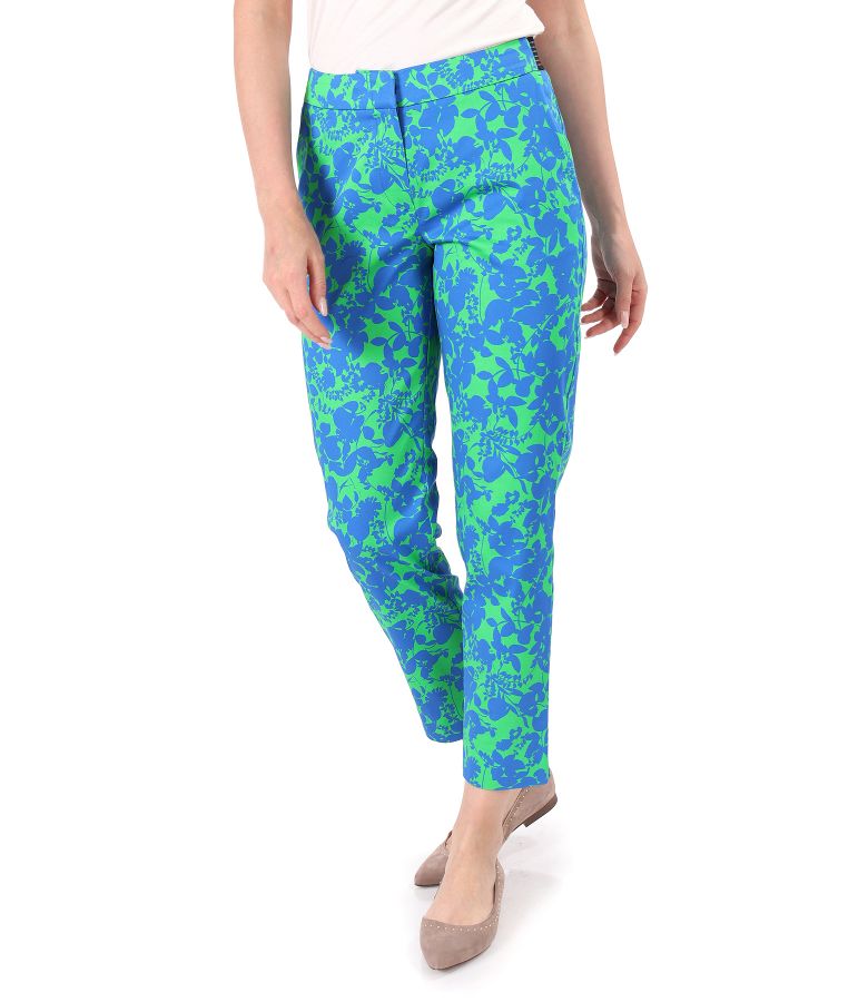Printed cotton pants with floral motifs