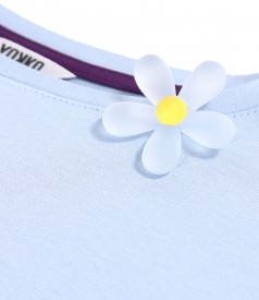 Elastic jersey elegant blouse with flower at the neckline