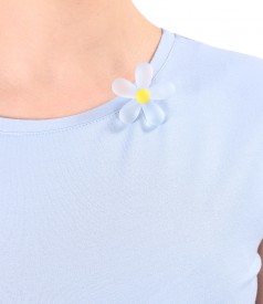 Elastic jersey elegant blouse with flower at the neckline