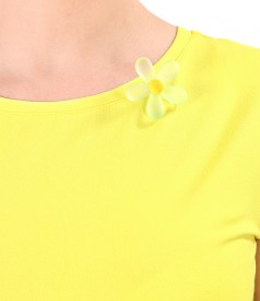 Elastic jersey elegant blouse with flower at the neckline