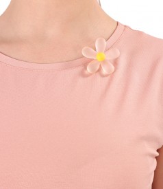 Elastic jersey elegant blouse with flower at the neckline