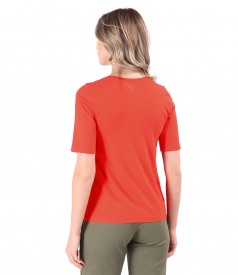 Elastic jersey blouse with V neckline