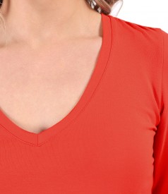 Elastic jersey blouse with V neckline