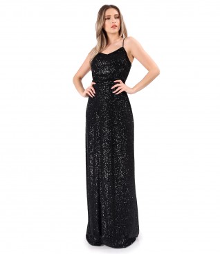 Long evening dress made of sequins with straps