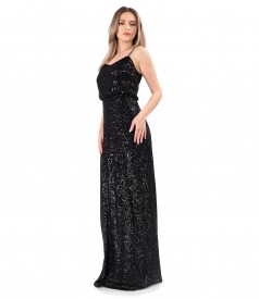 Long evening dress made of sequins with straps