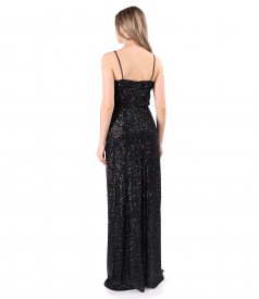 Long evening dress made of sequins with straps