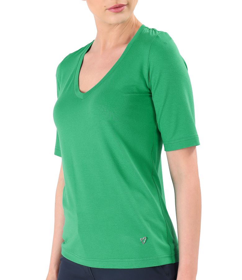 Elastic jersey blouse with V neckline