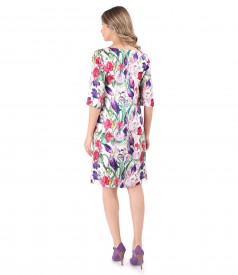 Natural silk dress printed with floral motifs