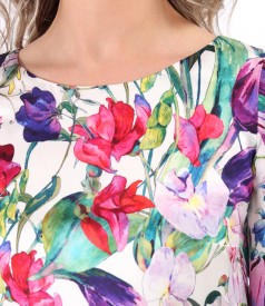 Natural silk dress printed with floral motifs
