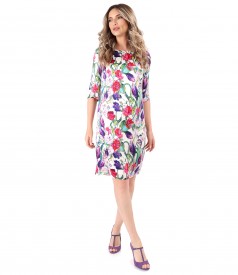 Natural silk dress printed with floral motifs