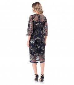 Evening dress with wide lace sleeves with sequins