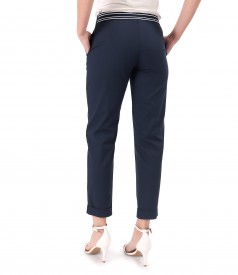 Elastic cotton pants with front pockets