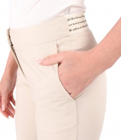 Elastic cotton pants with front pockets