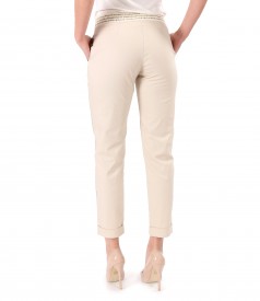 Elastic cotton pants with front pockets