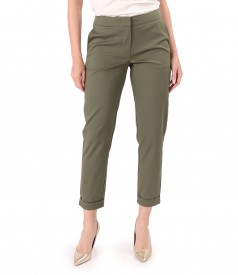 Elastic cotton pants with front pockets