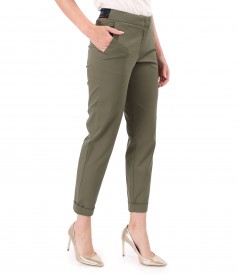 Elastic cotton pants with front pockets