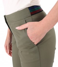 Elastic cotton pants with front pockets