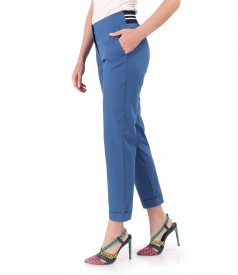 Elastic cotton pants with front pockets