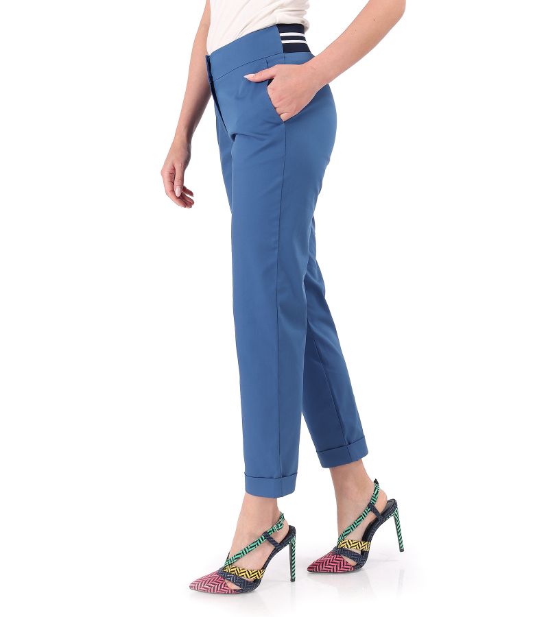 Elastic cotton pants with front pockets