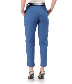 Elastic cotton pants with front pockets