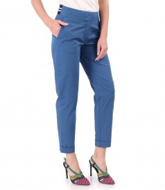 Elastic cotton pants with front pockets