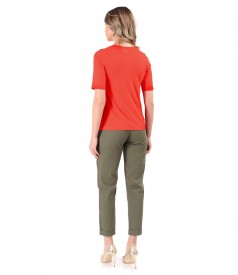 Elastic cotton pants with jersey blouse