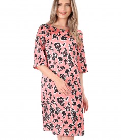 Natural silk dress printed with floral motifs