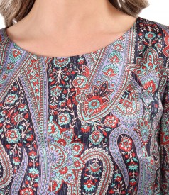 Natural silk dress printed with paisley motifs