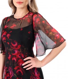 Printed veil midi dress with wide sleeves