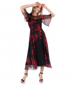 Printed veil midi dress with wide sleeves