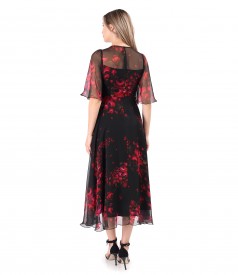 Printed veil midi dress with wide sleeves