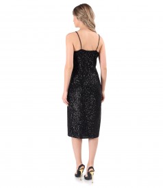 Sequined midi evening dress with straps