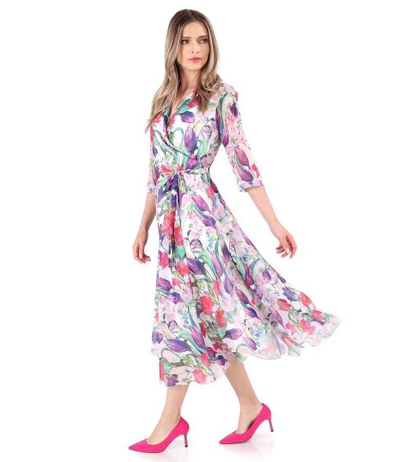 Printed veil dress with floral motifs
