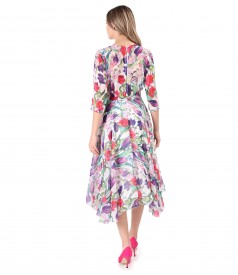 Printed veil dress with floral motifs