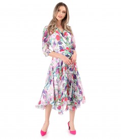 Printed veil dress with floral motifs