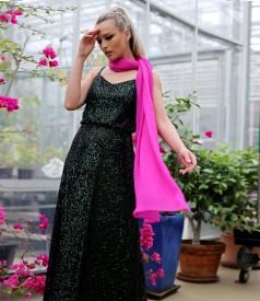 Long sequin dress with shawl made of natural silk veil