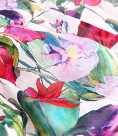 Printed cotton veil midi dress with floral motifs