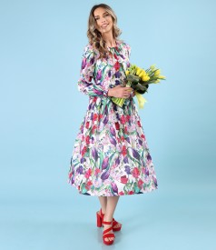 Printed cotton veil midi dress with floral motifs