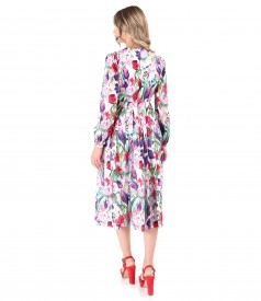 Printed cotton veil midi dress with floral motifs