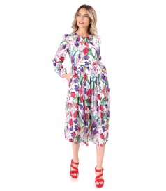 Printed cotton veil midi dress with floral motifs