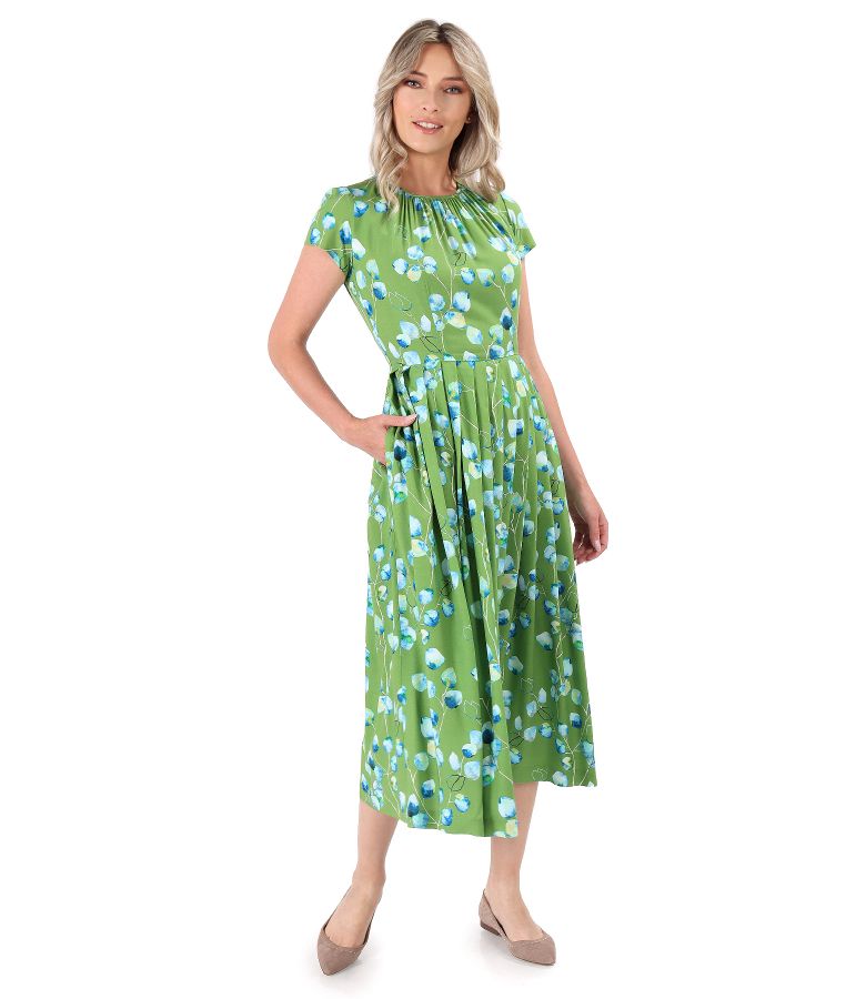 Viscose midi dress printed with floral motifs