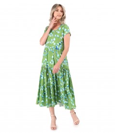 Dress with ruffles made of viscose printed with floral motifs