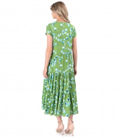 Dress with ruffles made of viscose printed with floral motifs