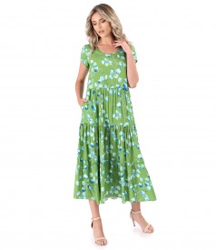 Dress with ruffles made of viscose printed with floral motifs