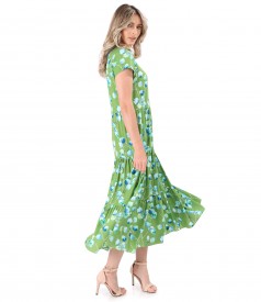 Dress with ruffles made of viscose printed with floral motifs