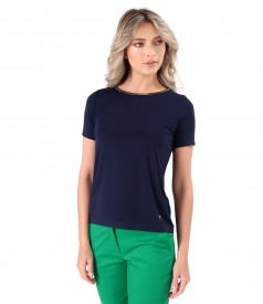 Elastic jersey blouse with short sleeves