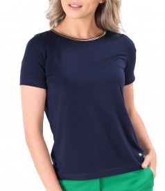 Elastic jersey blouse with short sleeves