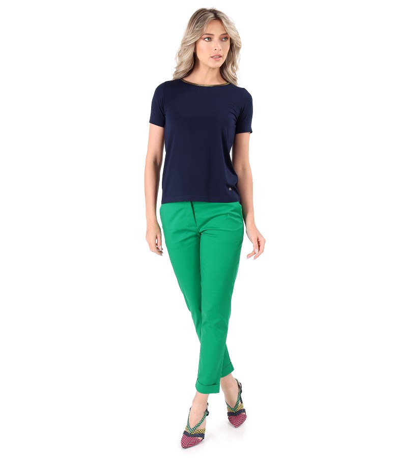 Elastic jersey blouse with ankle cotton pants